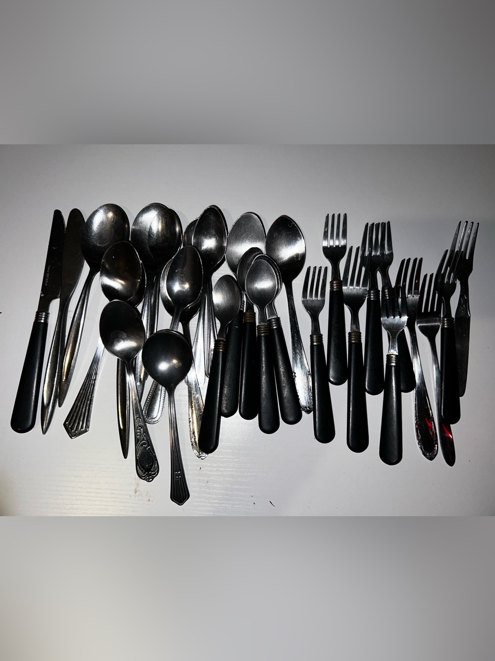Black Handle Stainless Steel Flatware Set - Mixed Pieces